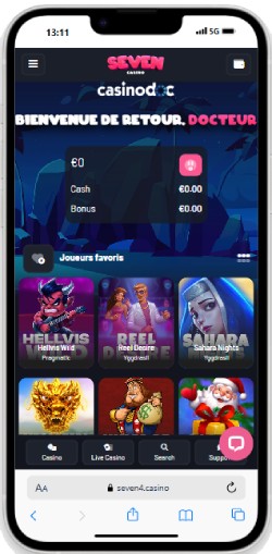 Interface mobile Seven Casino