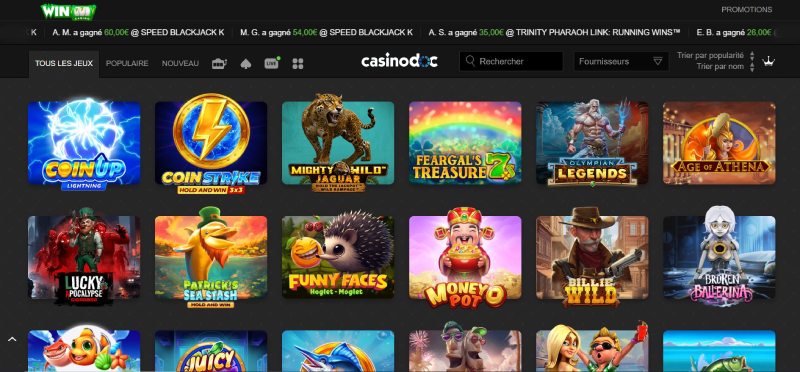 Capture d'écran des jeux de casino sur WinOui