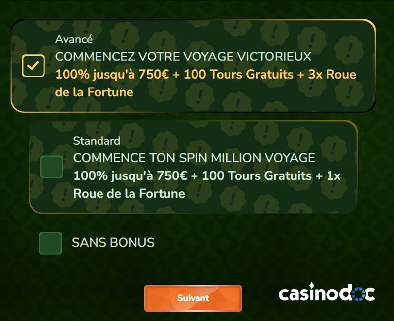 choisissez un bonus avis spinmillion