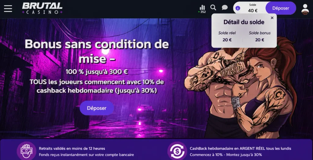 détails solde après dépôt sur Casino Brutal