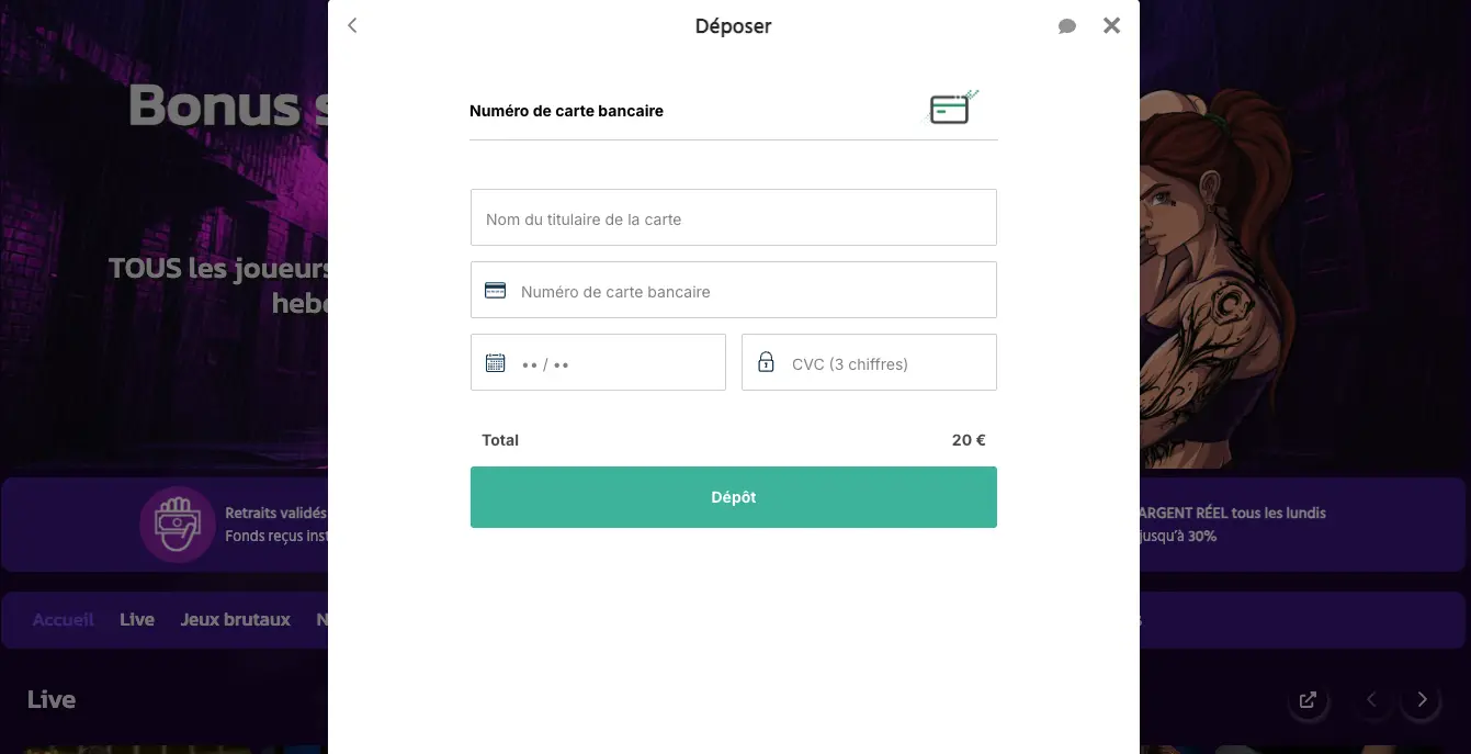fournir les informations de paiement sur brutal casino
