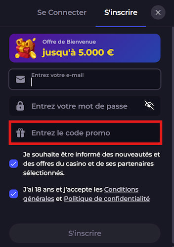 entrer code promo cryptoleo