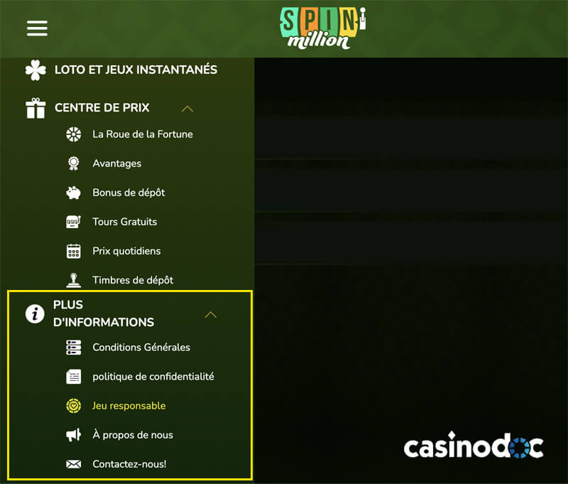 informations avis spin million