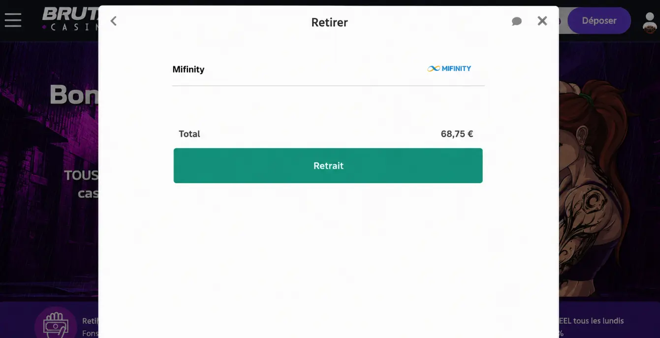 Vérifier détails de retrait sur Brutal Casino