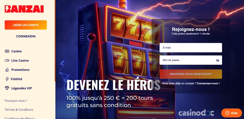 banzai, un casino sans wager disponible depuis la france