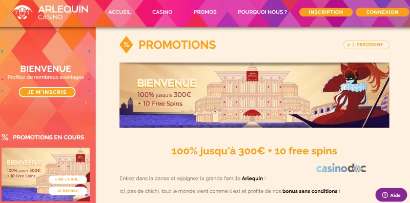 le casino sans condition de mise arlequin casino