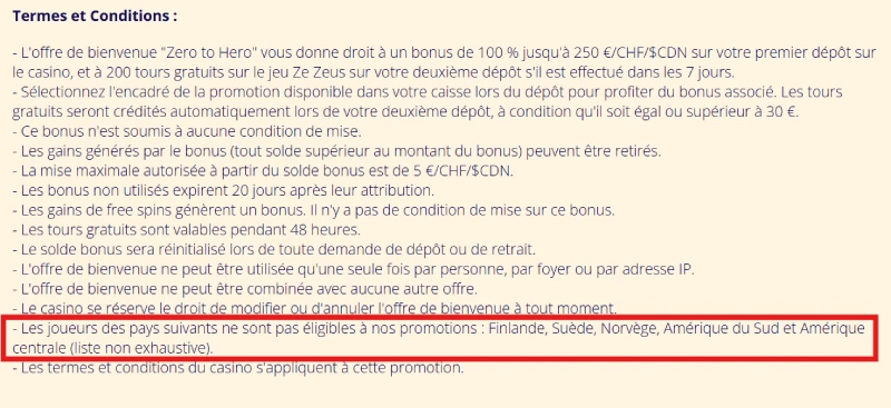 Conditions d'admissibilité des joueurs sur Banzai Casino