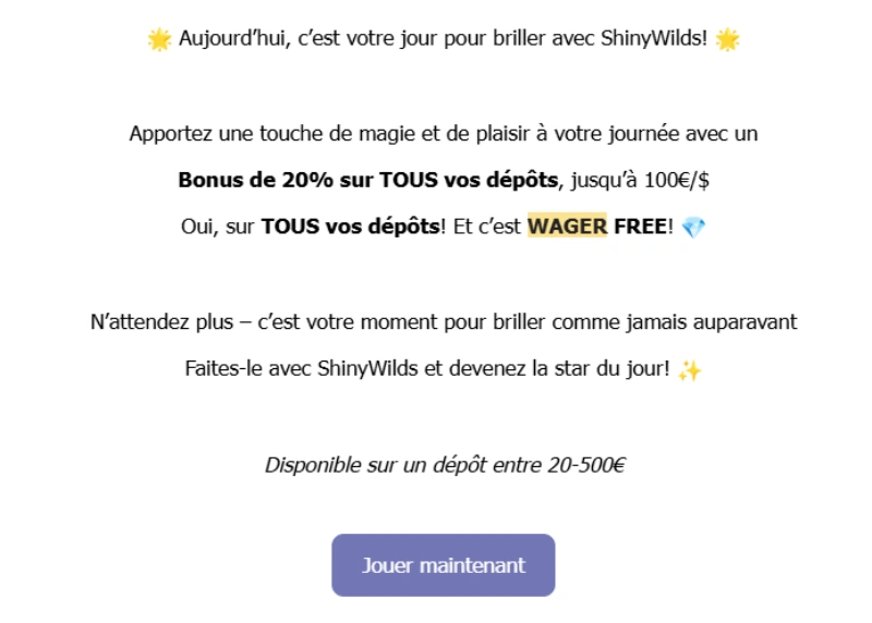 Email de promotion sur ShinyWilds