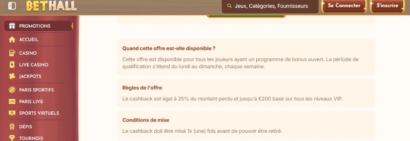 Le Wager sur Bethall Casino