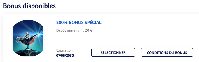 Bonus disponible à partir de 20 euros sur prince ali