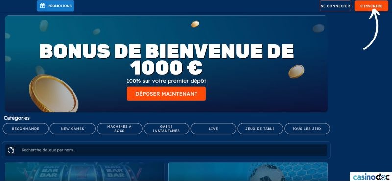 bouton d'inscription Bof casino
