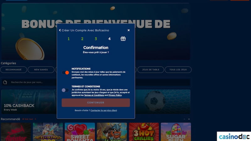 inscription Bof casino étape 4