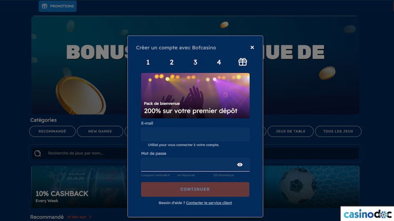 inscription Bof Casino