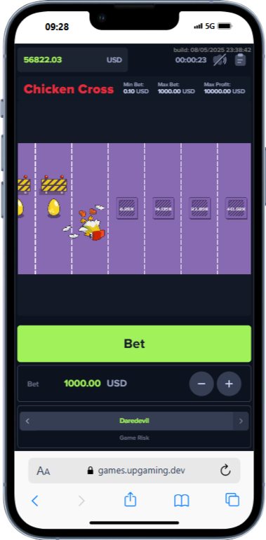 Interface mobile Chicken Cross