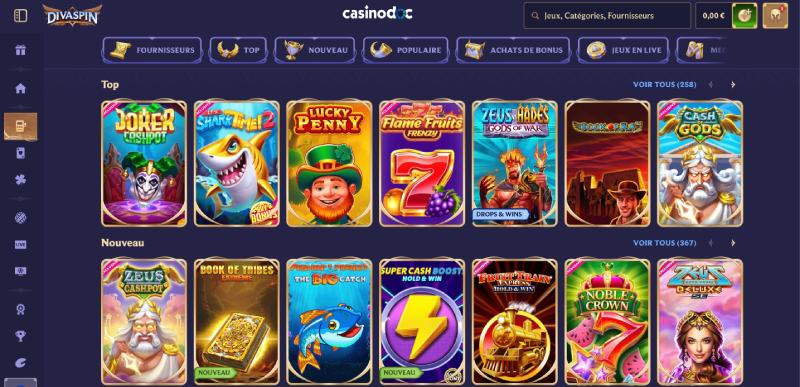 Jeux de casino Divaspin
