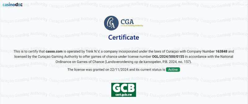 Licence de casino Casoo