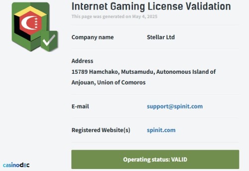Licence de jeu Spinit