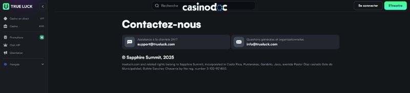 page contact trueluck casino