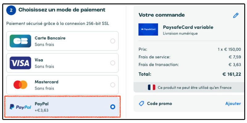 Capture d'écran d'un dépôt avec PayPal