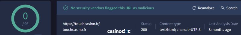 La sécurité sur Touch Casino