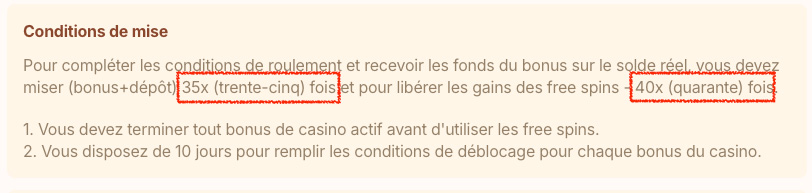 condition de mise de votre bonus 100%