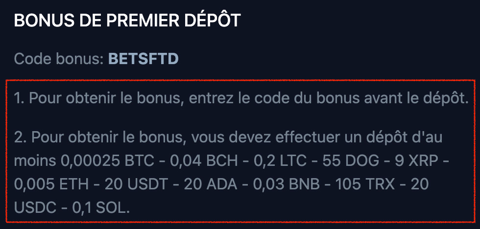 déposer 22 euros pour avoir le bonus sur bets.io