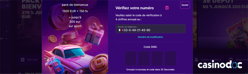 renvoyez le code sms slotrush
