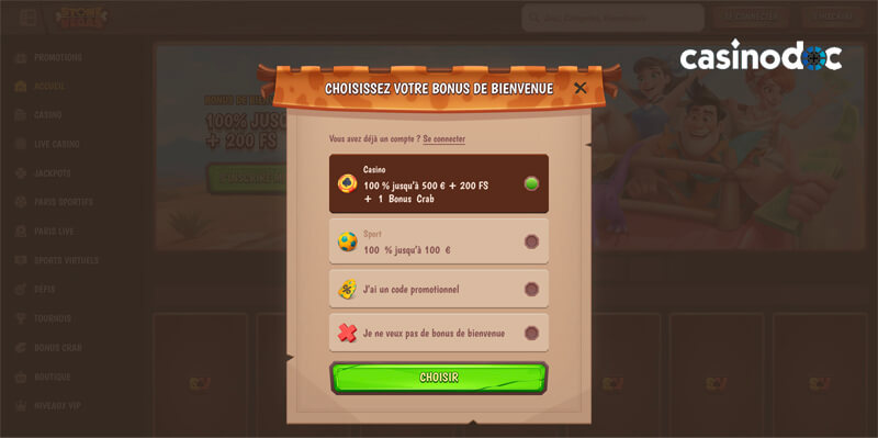 inscription étape 2 stonevegas casino