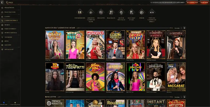 kyngs casino jeux live