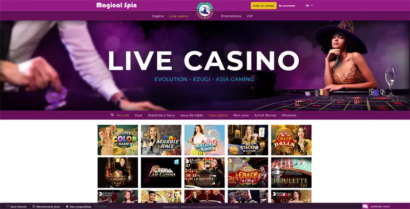magical spin casino jeux live