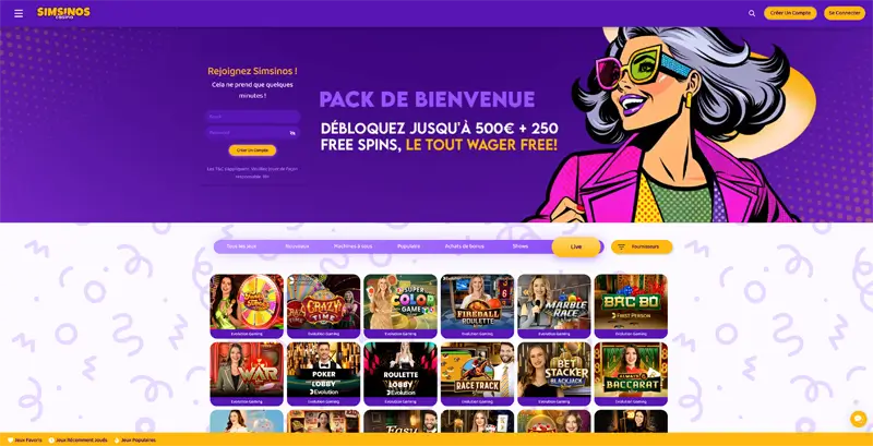 simsinos casino jeux live