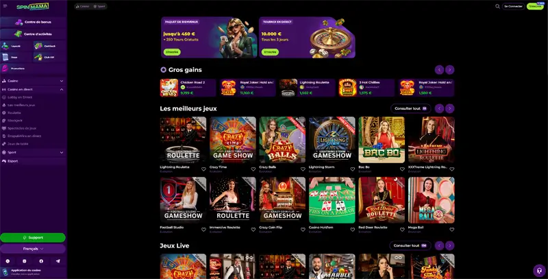 spinmama casino jeux live