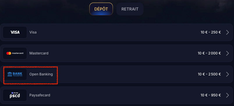 virement bancaire sur cazeus