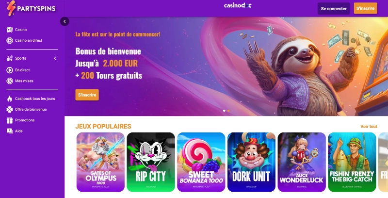 Accueil PartySpins Casino