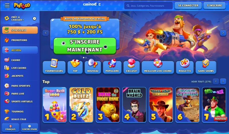 Bonus de bienvenue Pistolo Casino