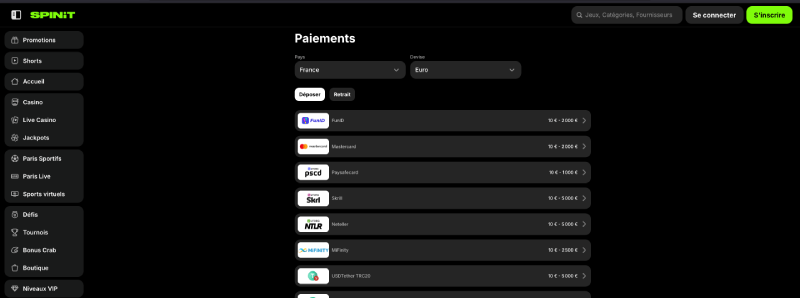 paysafecard sur spinit casino