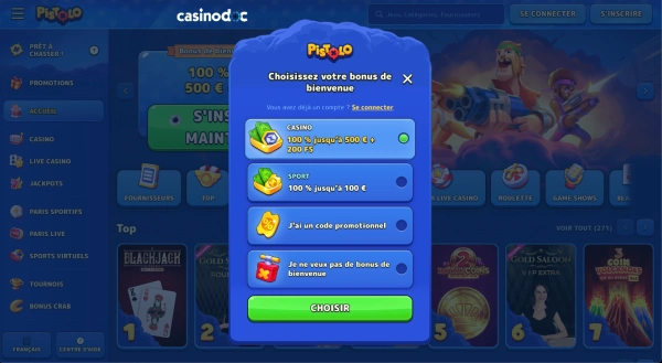Inscription sur Pistolo Casino etape 3