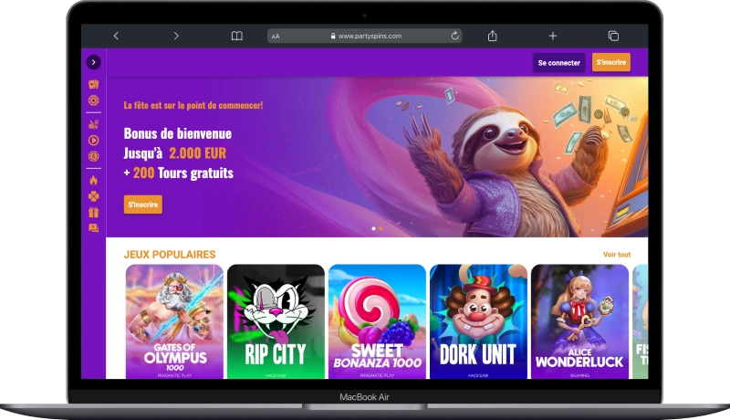 Interface PartySpins sur Macbook-Air