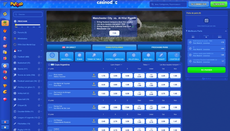 Paris sportifs sur Pistolo Casino