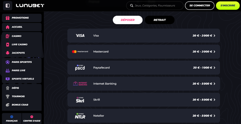 Paysafecard sur Lunubet Casino