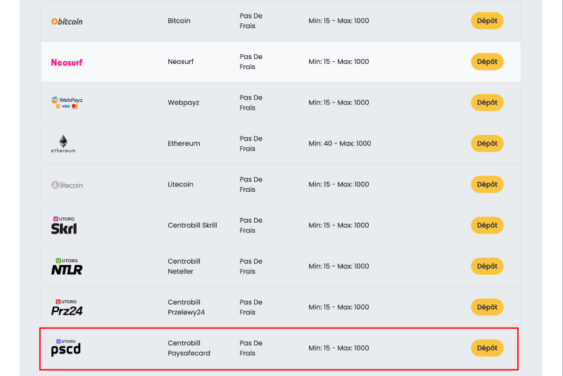 Payer avec paysafecard sur europe777