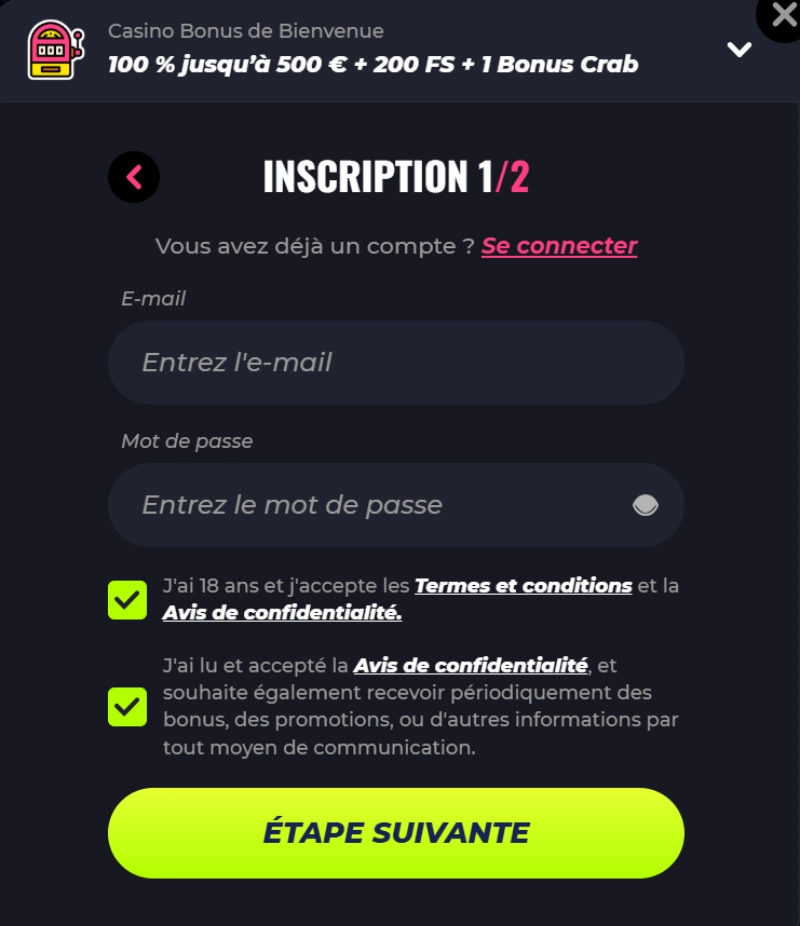 Processus de dépôt avec Paysafecard sur un casino en ligne etape1