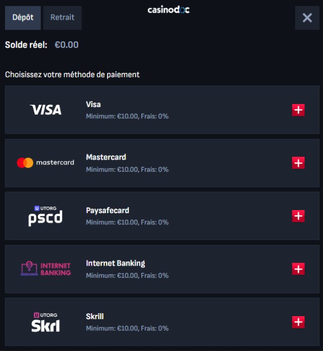 Méthodes de dépôt sur MafiaCasino