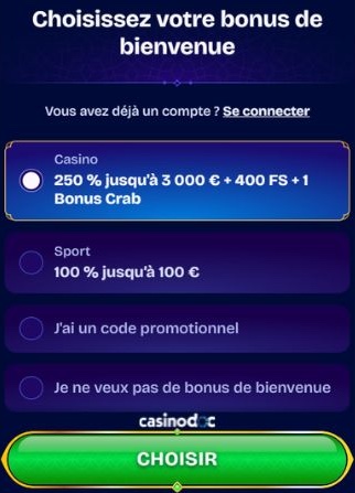 inscription sur wishwin casino étape 2