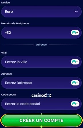inscription sur wishwin casino étape 5