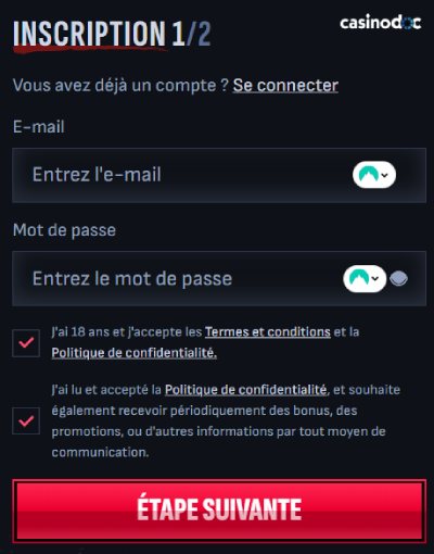 Inscription étape 4 MafiaCasino