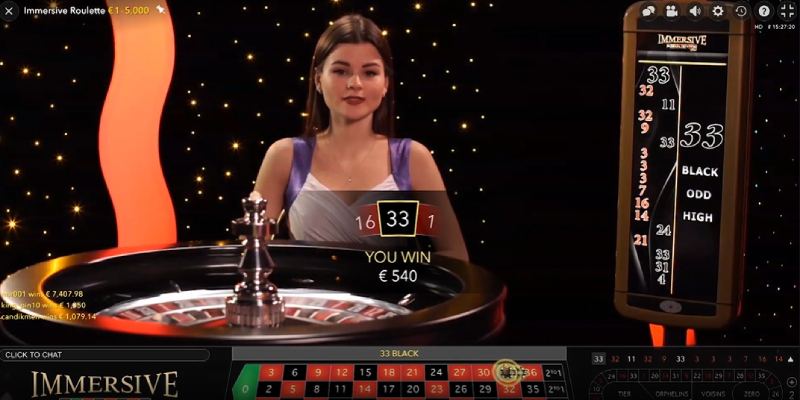 Capture d'écran interface Immersive Roulette