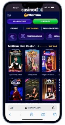interface mobile sur Wishwin Casino