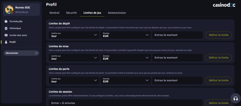 Section jeu responsable sur BDMBet