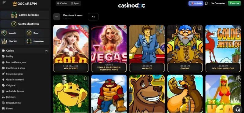 Les jeux de casino sur OscarSpin